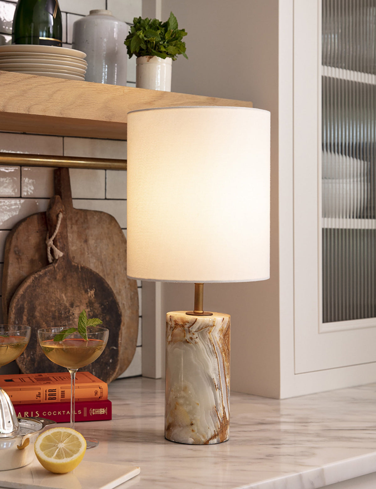 Jade and Brass Mini Table Lamp - Designer Table Lamp for Nightstands in a room